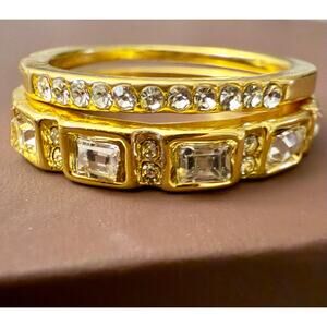 Dazzling gold-plated rings, round & rectangular stones Size 8